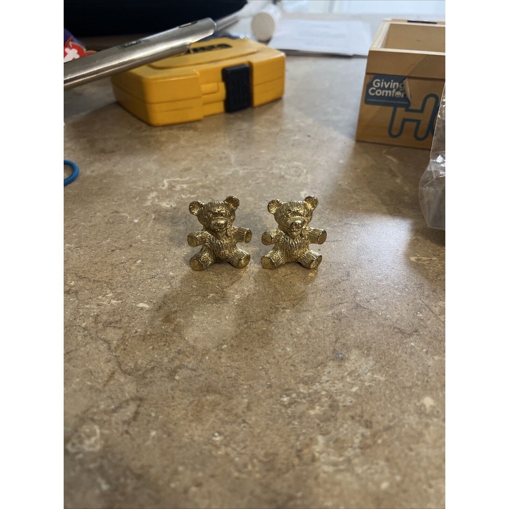 Vintage Brass Teddy Bear Figurines Set of 2 Gold Tone Metal Animal Decor